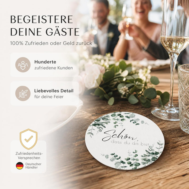 80x Bierdeckel Schön DASS du da bist - Runde Untersetzer beidseitig Bedruckt ideal als Tischdeko für
