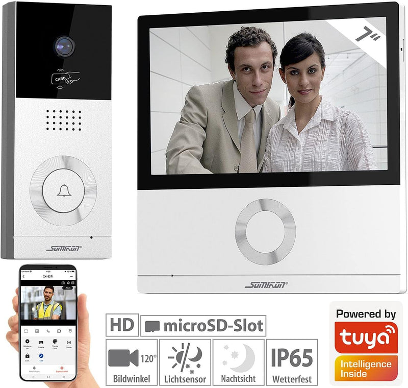 Somikon Gegensprechanlage: Full-HD-Video-Türsprechanlage mit 17,8-cm-Touchscreen (7"), WLAN, App (Vi