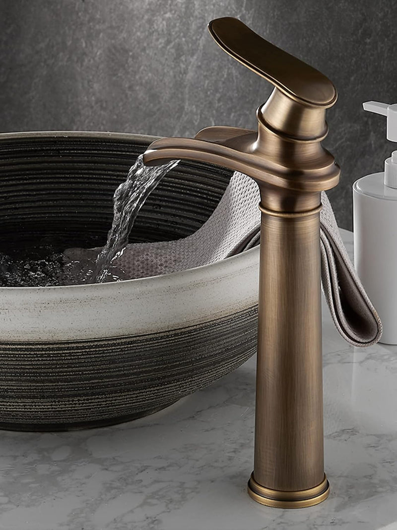 SJQKA Waschtisch Armatur Wasserfall Schwarz, Waschtischarmatur Hoch Retro, Hoch Wasserhahn Wasserfal