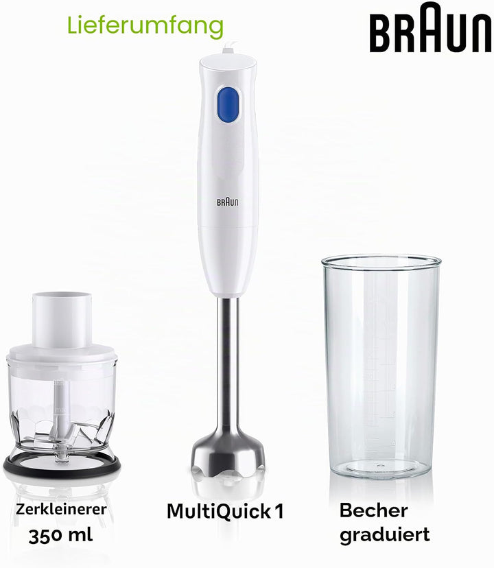 Braun MultiQuick 1 MQ10.201MWH Minipimer mit 5 Jahren Service, leichter Stabmixer, EasyTwist-Technol