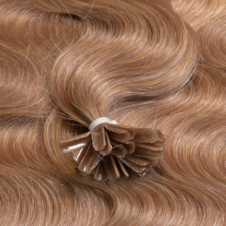 hair2heart Premium Extensions Echthaar Bondings Gewellt - 100 Strähnen 0.8g 50cm 8/1 hellblond asch