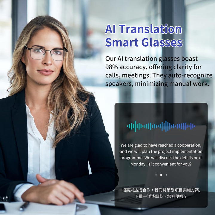 Smart Glasses with AI Translator, Real-Time Translation Glasses Polarized, Photochromic Lenses with