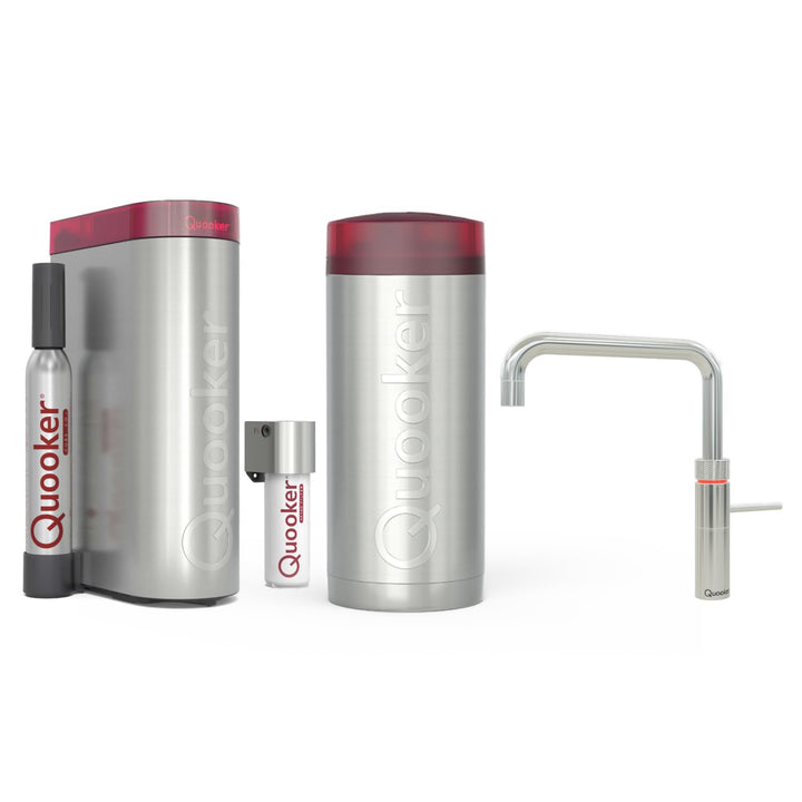 Quooker mit Reservoire COMBI und CUBE kochend Wasserhahn (Fusion Square, verchromt glänzend) Fusion