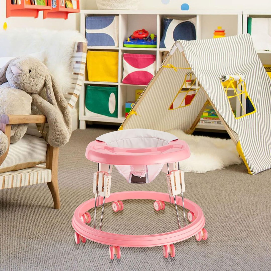 Baby Walker, Faltbar, Anti-Rollover, 5-stufig höhenverstellbar, für 6-15 Monate, Rosa rose, rose