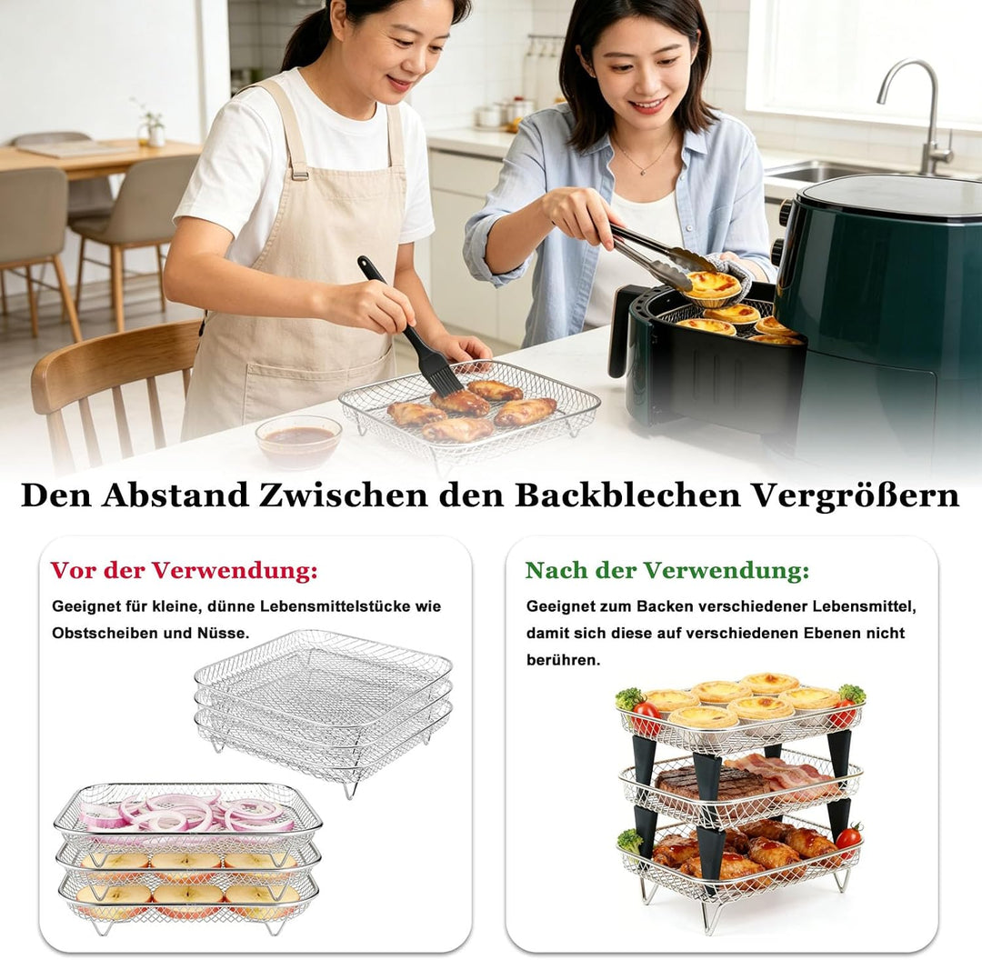 Airfryer Heissluftfritteuse Stapelbare Körbe, Edelstahl Air Fryer Korb Tray, Quadratisch Edelstahl G