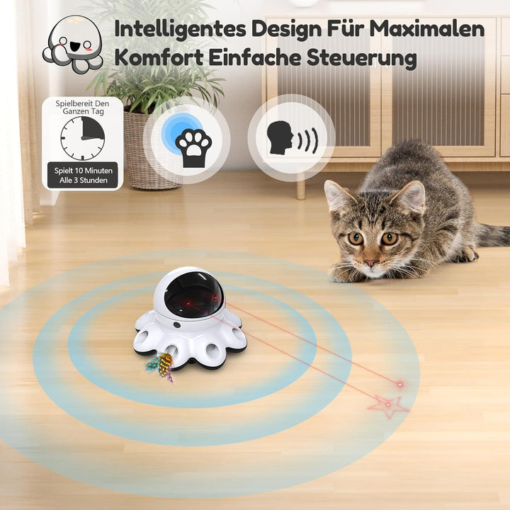 GoldenSun Katzenspielzeug, 2-in-1 Automatisches Katzenspielzeug, 8-Loch Whack-a-Mole & 360° Zufallsb