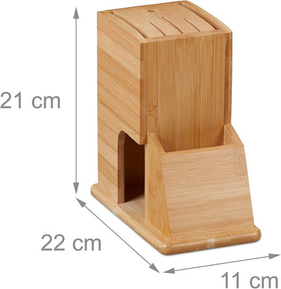 Relaxdays Messerblock unbestückt, Messeraufbewahrung breite Klingen, Messerständer universal, Bambus