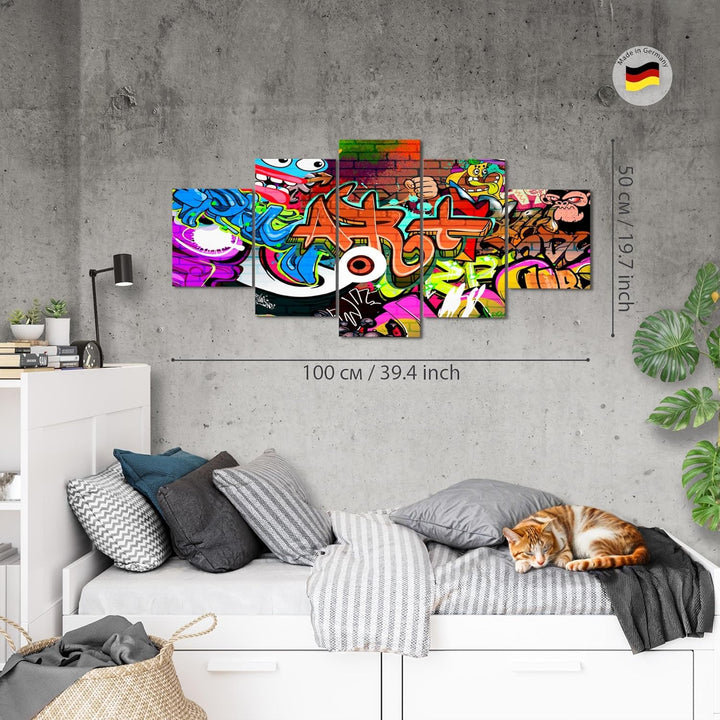 Runa Art Wandbilder Graffiti 5 Teilig Bild auf Vlies Leinwand Deko Loft Wohnzimmer Street Art Bunt 4