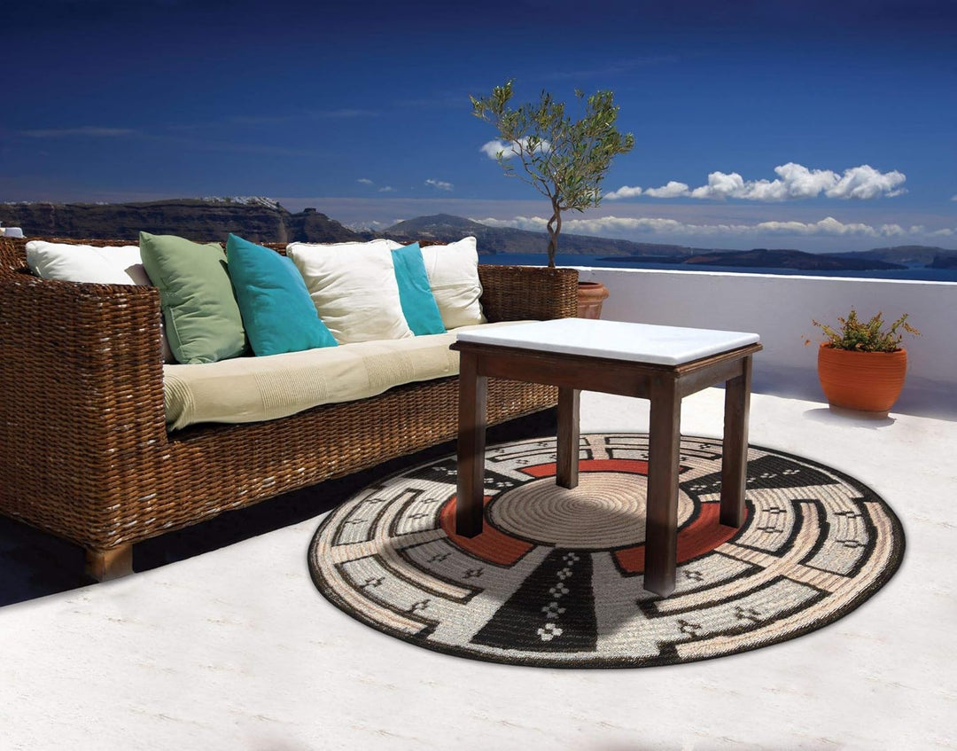 Gino Falcone | Indoor & Outdoor Aurora-Teppich, rund, wetterfest, Wohnzimmerteppich, Terrassenteppic