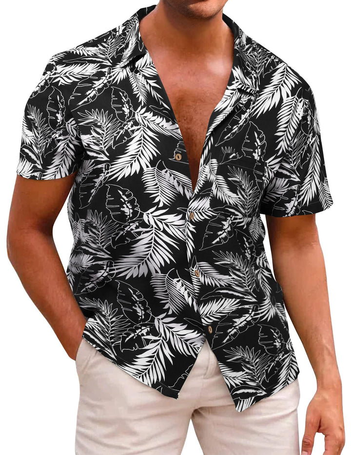 Beotyshow Herren Hawaiihemd Freizeit Hemd Kurzarm Baumwolle Blumen Shirt Urlaub Sommer Strand Hemd R
