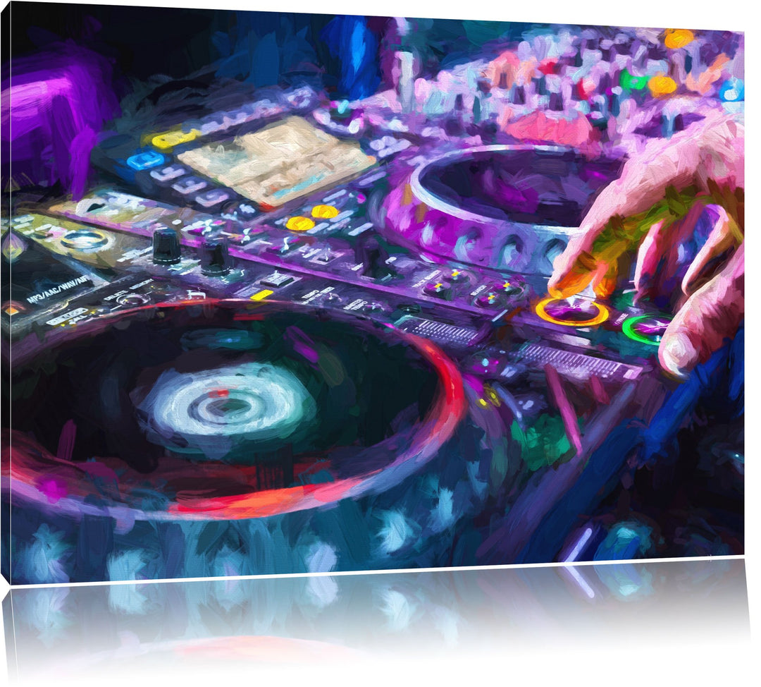 Pixxprint Modern beleuchteter DJ Pult als Leinwandbild/Grösse: 100x70 cm/Wandbild/Kunstdruck/fertig