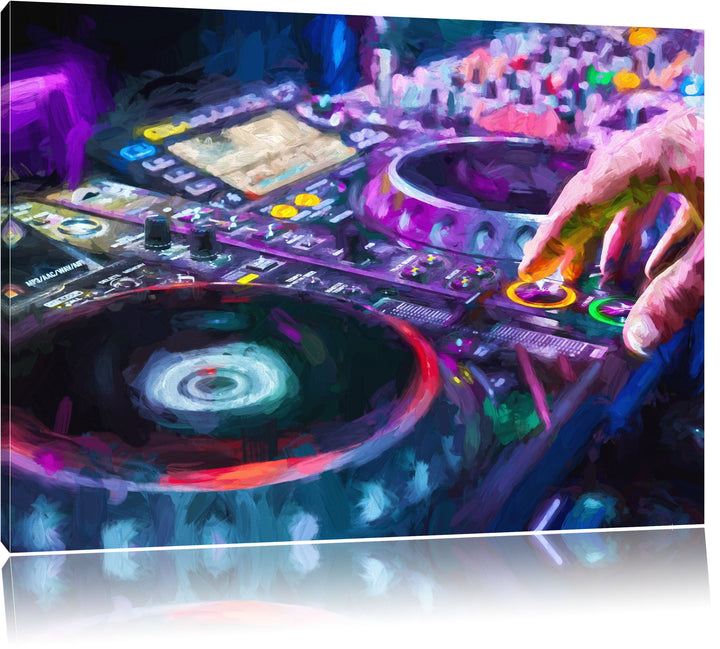 Pixxprint Modern beleuchteter DJ Pult als Leinwandbild/Grösse: 100x70 cm/Wandbild/Kunstdruck/fertig