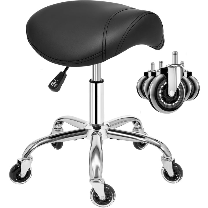 ANWBROAD Sattelhocker mit Rollen 360° Drehhocker Silent-Rollen höhenverstellbar Rollhocker bis 205 k