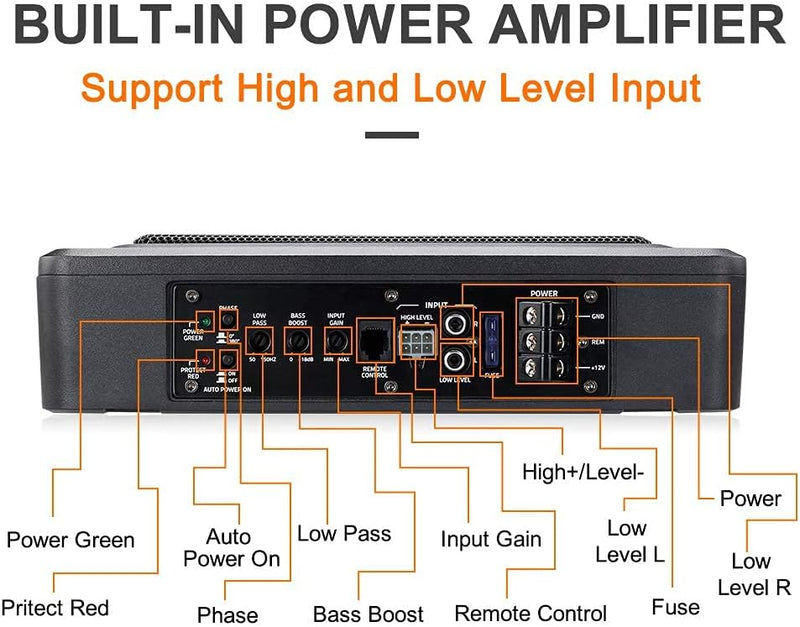 ISUDAR 9 Zoll schlanker Max 600W Subwoofer Aktiv Powered Untersitz-Auto Audio Subwoofer eingebautem