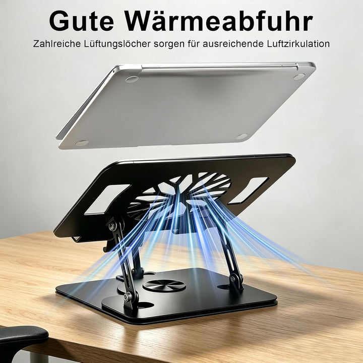 Laptop Ständer Höhenverstellbar mit Handy Halterung 360° Drehbar &amp; Platzsparend Klappbar Ergonomisch