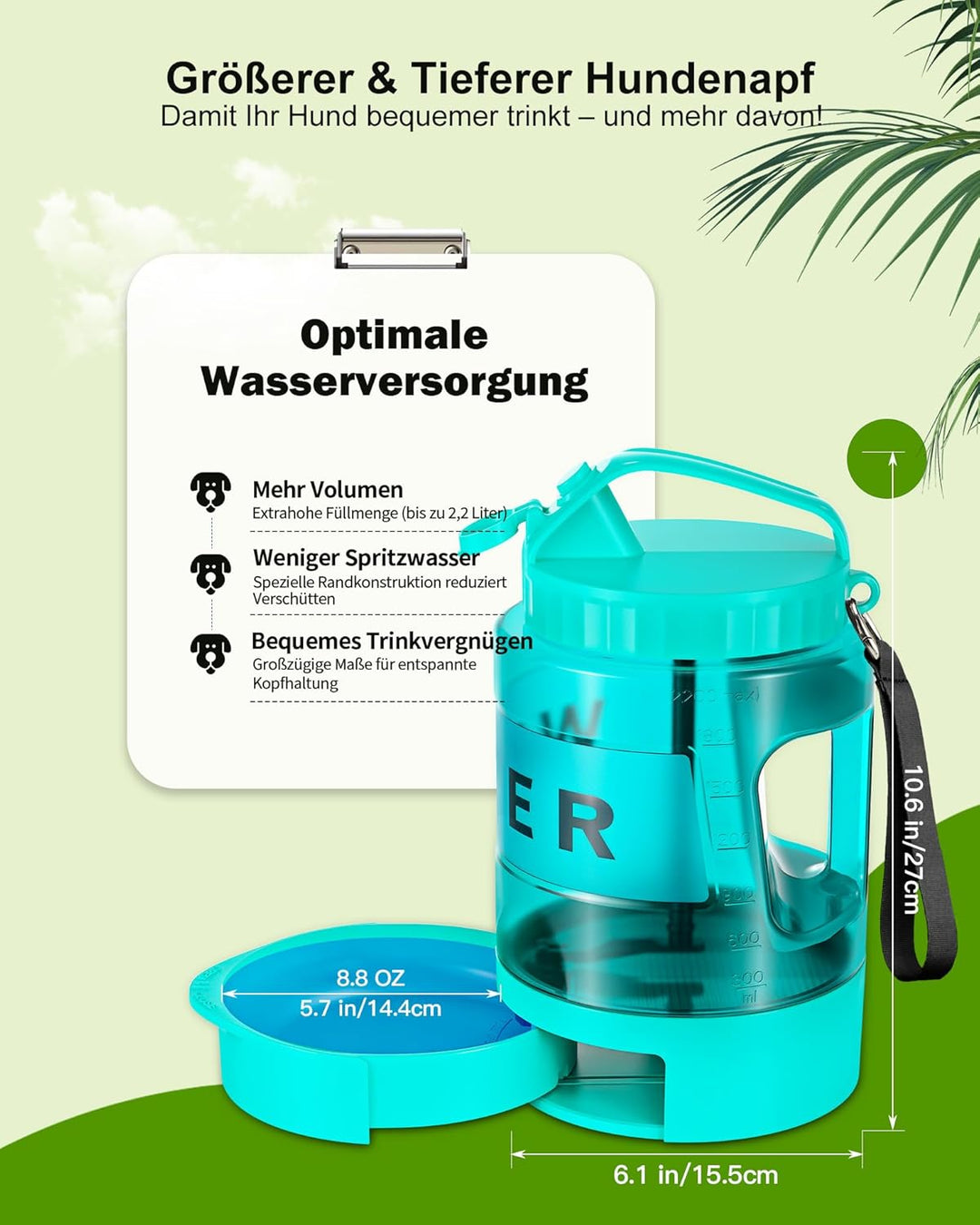 lesotc 2200 ml Trinkflasche für Hunde, Tragbare XXL extra grosse Hundetrinkflasche für unterwegs – C