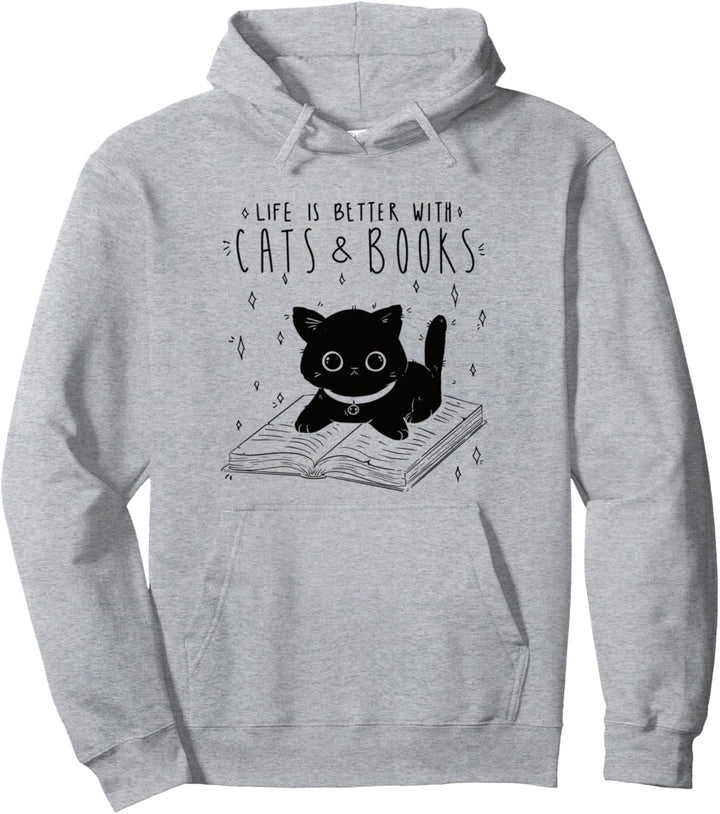 Katze Life Is Better With Cats And Books, Bücher Pullover Hoodie