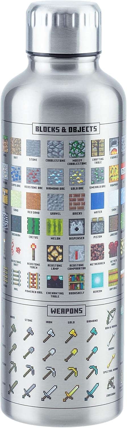 Minecraft Metall-Trinkflasche - Offiziell lizenziert, auslaufsicher, für heisse &amp; kalte Getränke, mi
