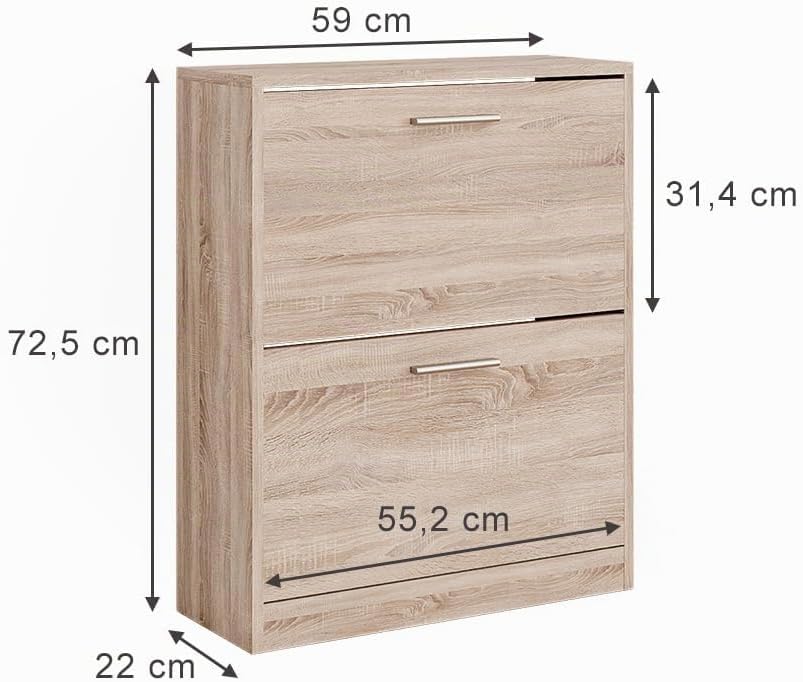 Vicco Schuhschrank Gizmo, Sonoma, 59 x 72.5 cm 2 Fächern, zur Aufbewahrung von Schuhen und kombinier