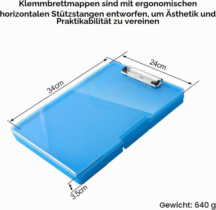 FRETONBA Klemmbrett a4 mit Aufbewahrungsfach, Blau Kunststoff-Klemmbrett, Leichtes Zwischenablage, T