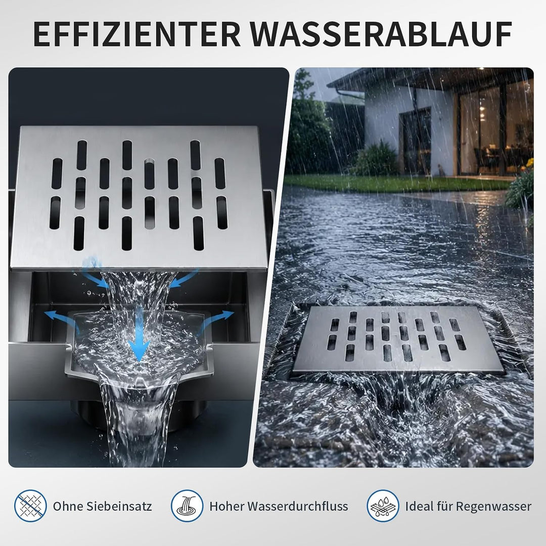 304 Edelstahl Abflussgitter 15 × 15 × 2 cm mit Rahmen 15X15X2cm, 15X15X2cm