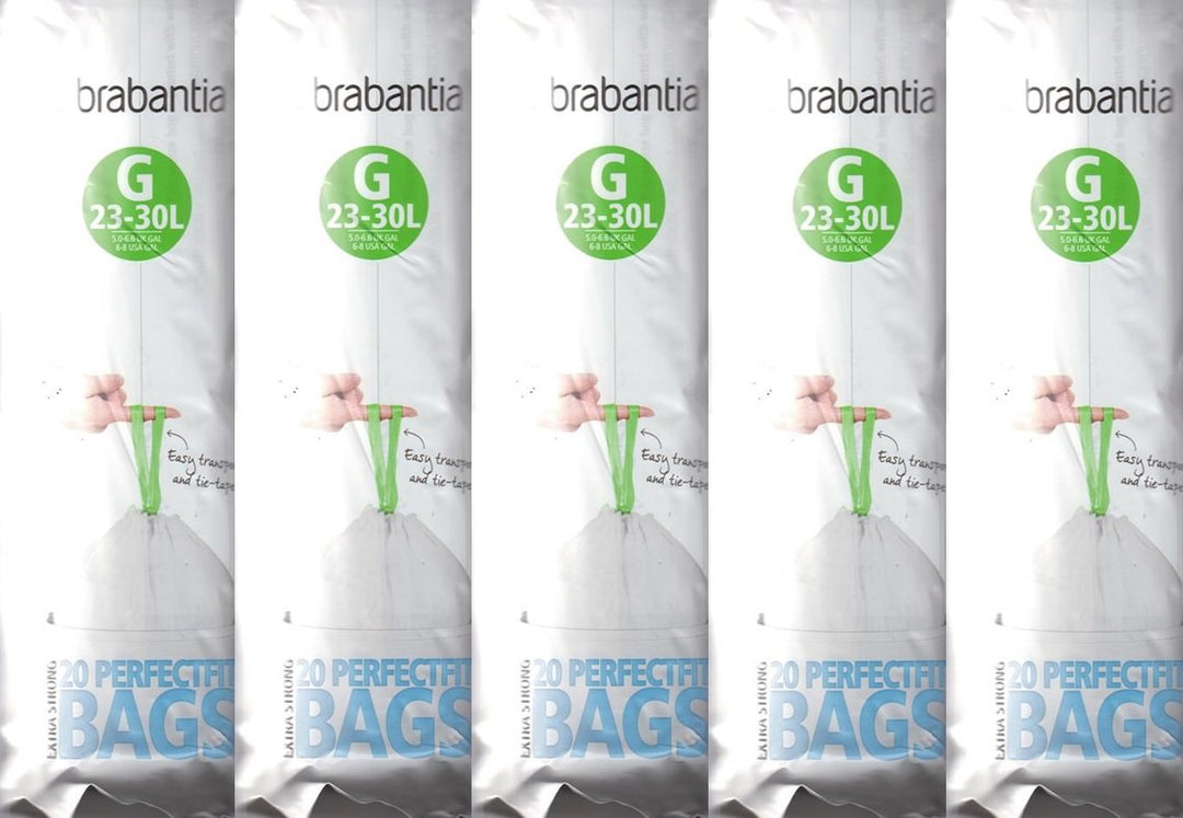 Brabantia Müllbeutel, extra stark, G-Grösse, 23–30 Liter, 5 Pack je 20 Stück 20 stück (5er Pack), 20