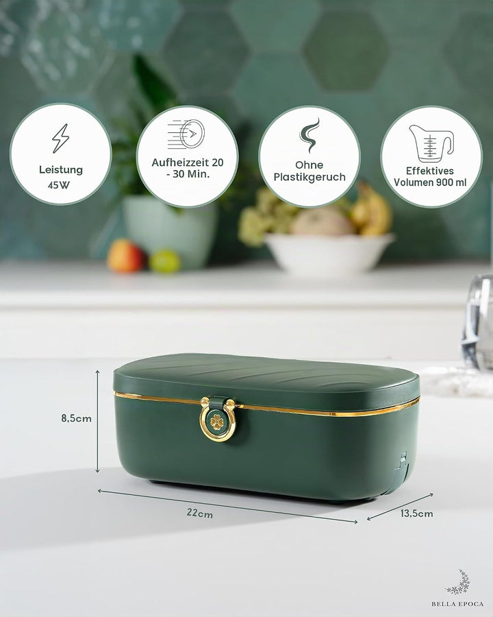 Bella Epoca® Tragbarer elektrischer Speisewärmer, eine elegante beheizbare Lunchbox (900 ml/45 W/220