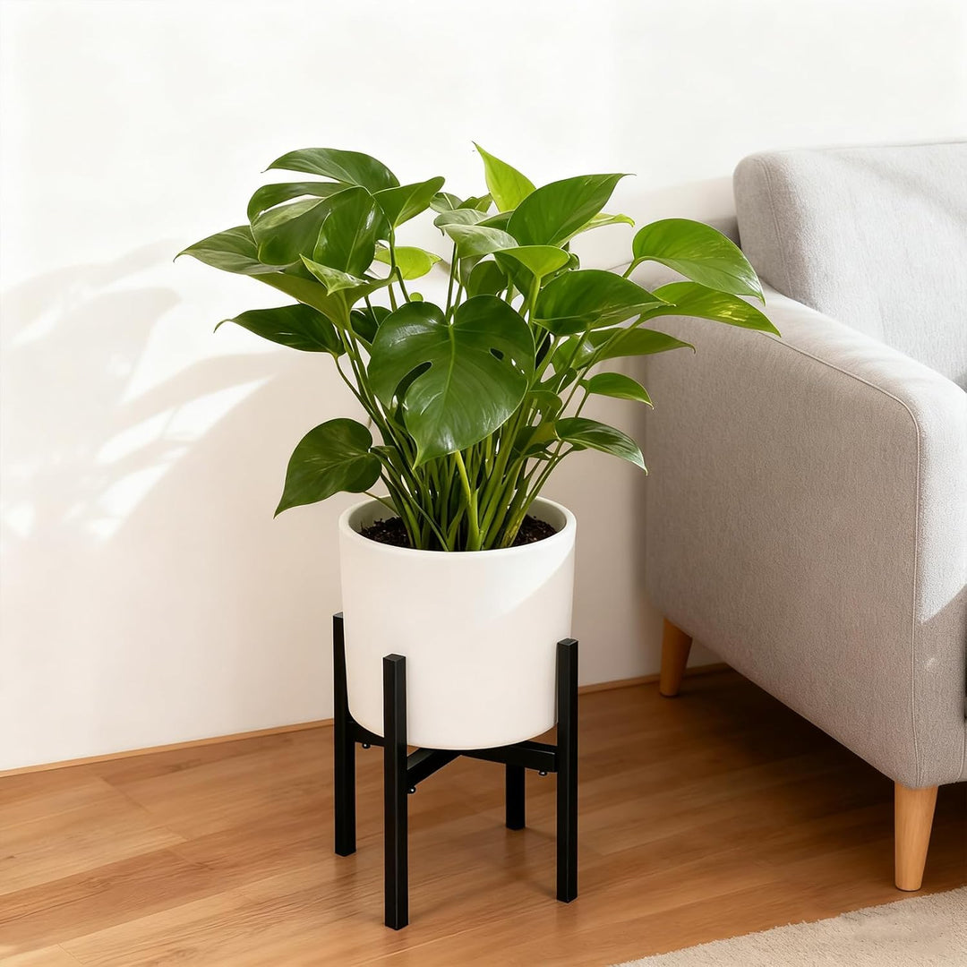 Schwarz Blumenständer Metall Verstellbar, 36cm Hoch Pflanzenständer aus Eisen, Blumenhocker Verstell