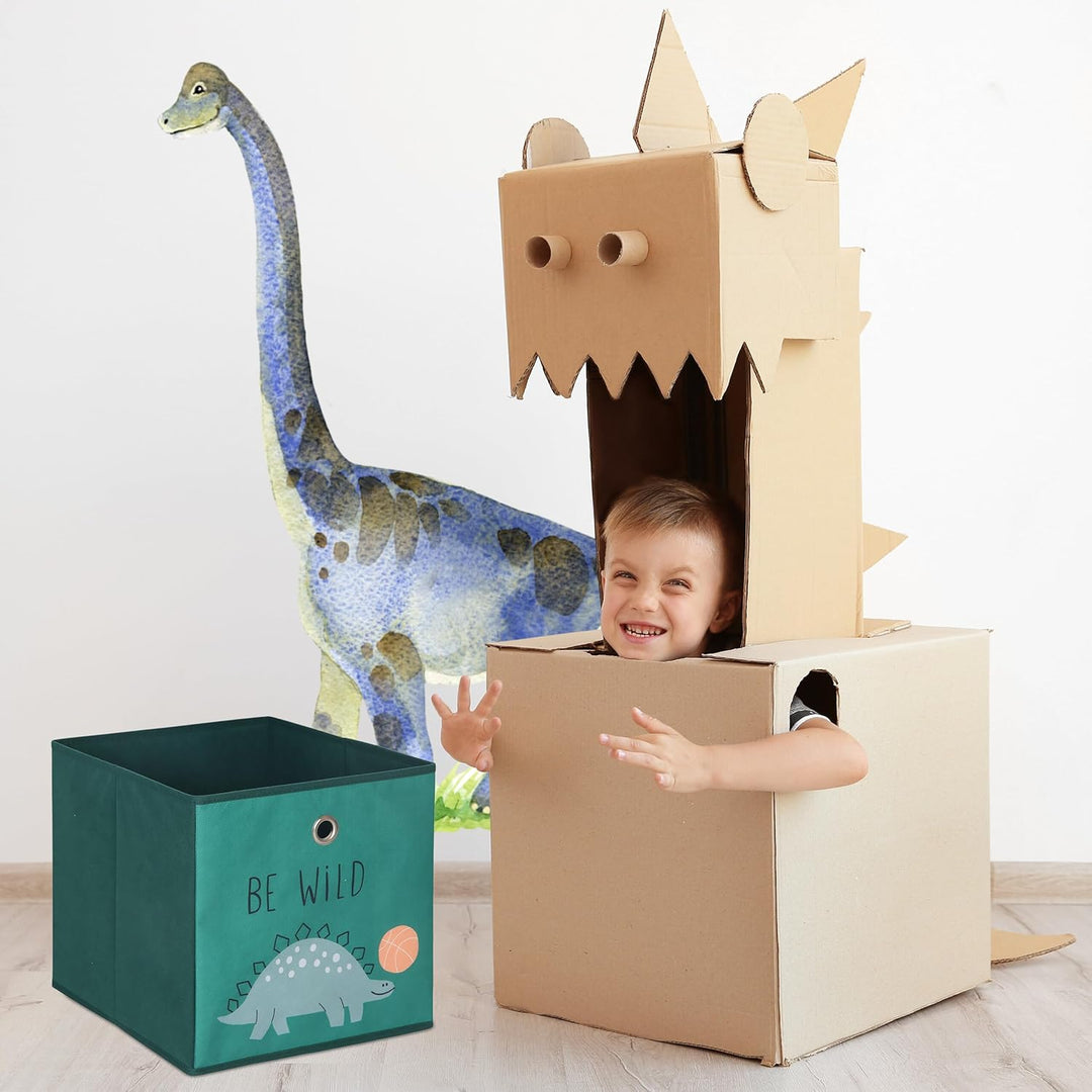 Relaxdays 3er Set, Kinder Aufbewahrungsboxen, süsse Tier-Motive, Faltbox für Würfelregale, HBT: 30x3