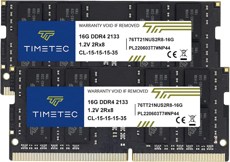 Timetec 32GB KIT (2x16GB) DDR4 2133MHz PC4-17000 Non-ECC Unbuffered 1.2V CL15 2Rx8 Dual Rank 260 Pin