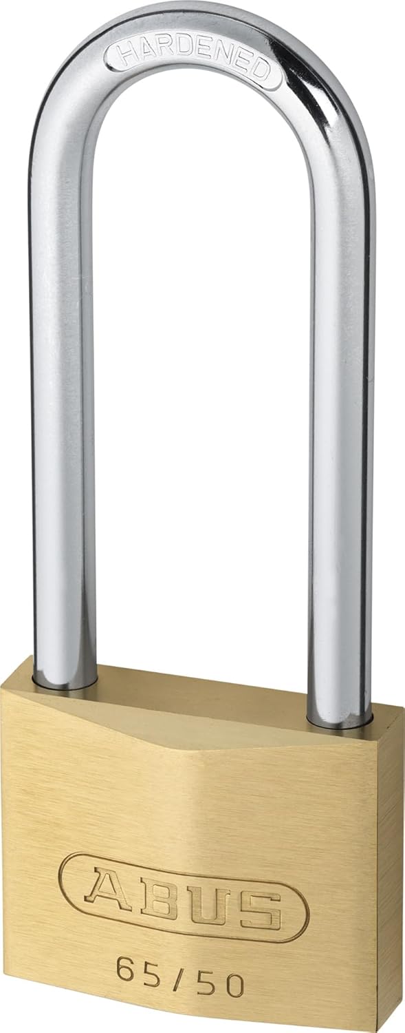 ABUS Vorhängeschloss Messing 65/50HB80 mit hohem Bügel - Kellerschloss, Spindschloss u. v. m.- Messi