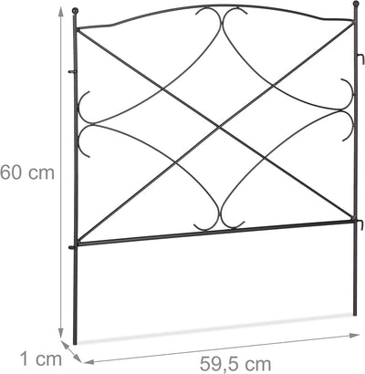 Relaxdays Beetzaun, HxB: je 60 x 59,5 cm, Garten Beeteinfassung zum Stecken, 6 dekorative Zaunelemen