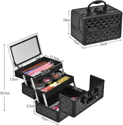 GIANTEX Kosmetikkoffer mit Spiegel, Beauty Make-up Case Schminkkoffer aus ABS und Aluminium, 2 auszi