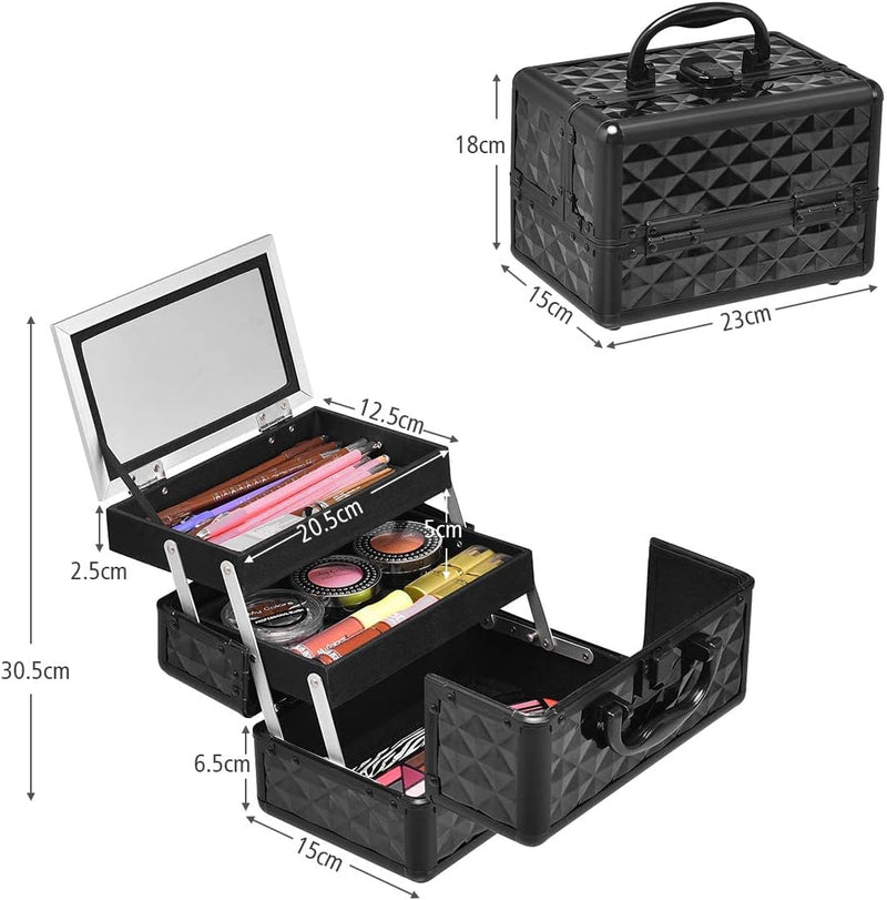 GIANTEX Kosmetikkoffer mit Spiegel, Beauty Make-up Case Schminkkoffer aus ABS und Aluminium, 2 auszi