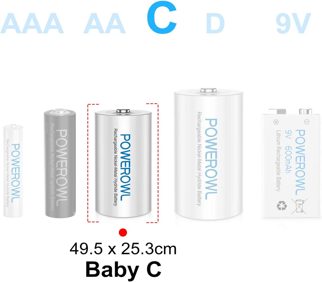 POWEROWL C Baby Akku 1.2V 5000mAh NI-MH Akku C Wiederaufladbar Batterien Geringer Selbstentladung &