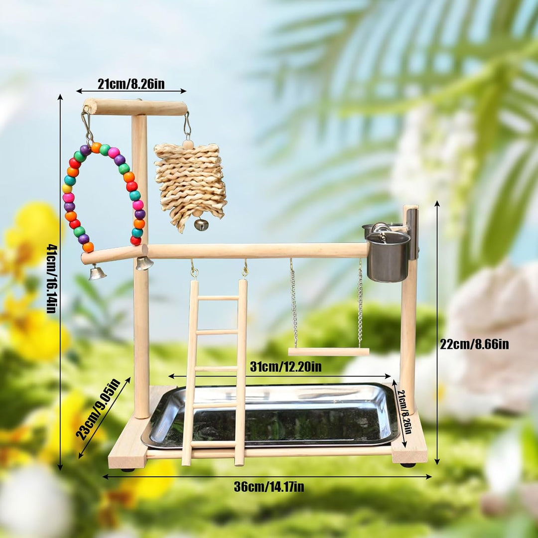 Vogel Spielplatz, Holz Wellensittich Spielplatz Freisitz mit 2 Edelstahl Feeder-Cup Spielzeug Leiter