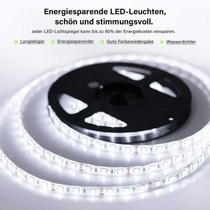 SONNI Badspiegel Lichtspiegel Kupfer/bleifreie Spiegel Wandspiegel 80 x 60cm kaltweiss IP44 energies