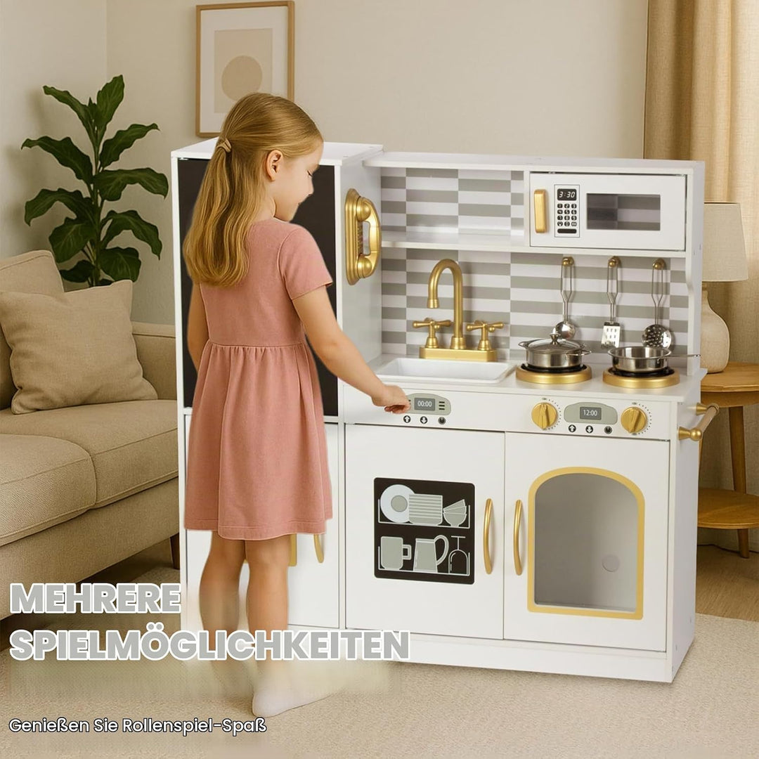 Kinderküche Holz Spielküche für Kinder mit Blackboard, Telefon, Topf, Topfschaufel, Geschenk küche K