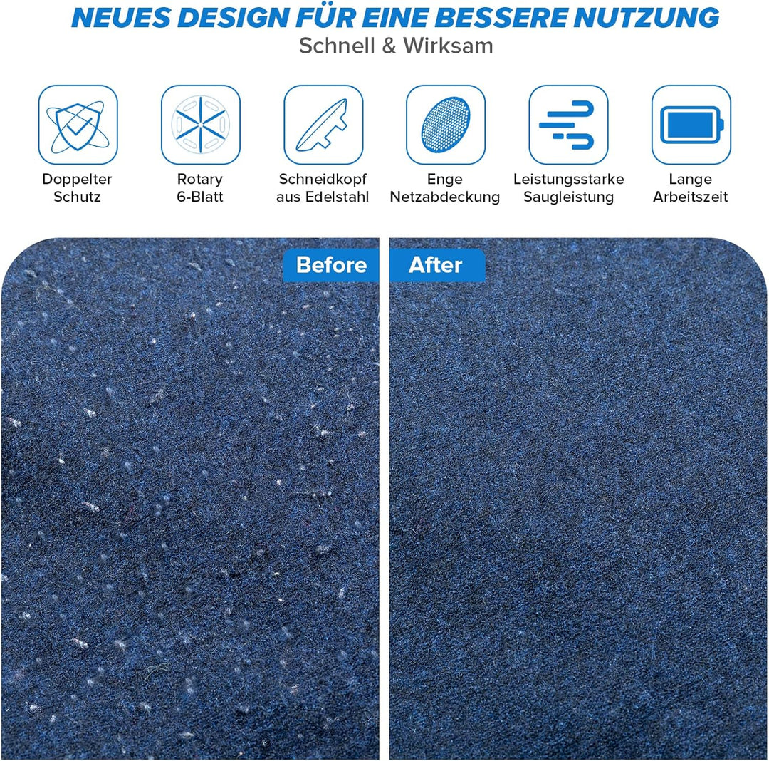 Fusselrasierer Elektrisch, Fusselentferner mit LED-Anzeige (0-100%) • 6-Klingen & 2 Höhenstufen • 20