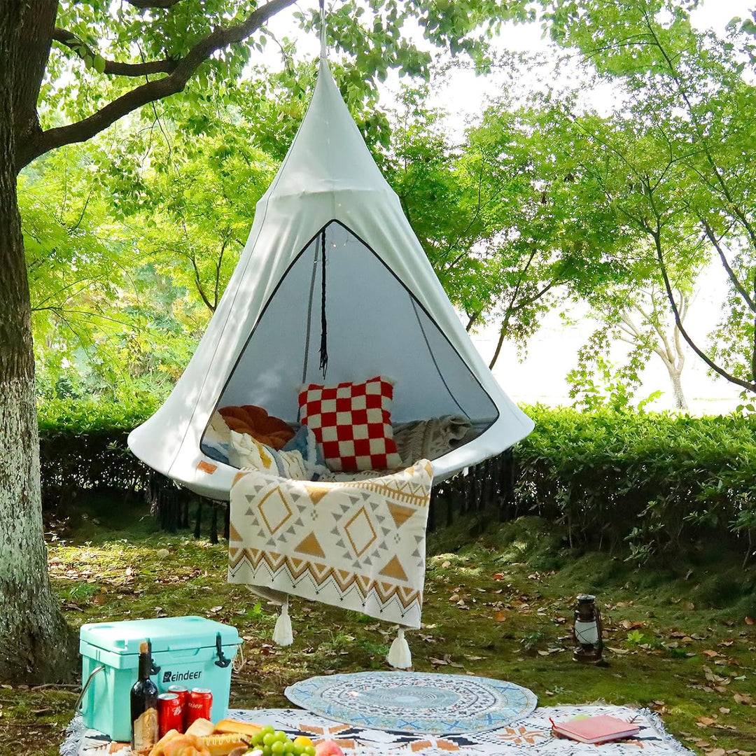 CCLIFE Nestschaukel mit Zelt Ø 120 cm Schaukel Indoor & Outdoor Hängehöhle Hängezelt für Kinder & Er