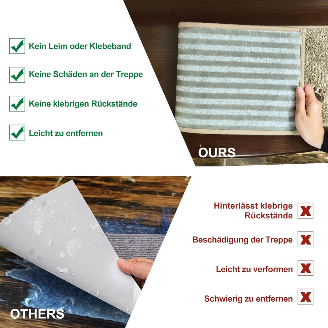 BEQHAUSE Stufenmatten Treppen Teppich Stufenmatten Innen rutschfest 15 Stück, Maschinenwaschbare Tre