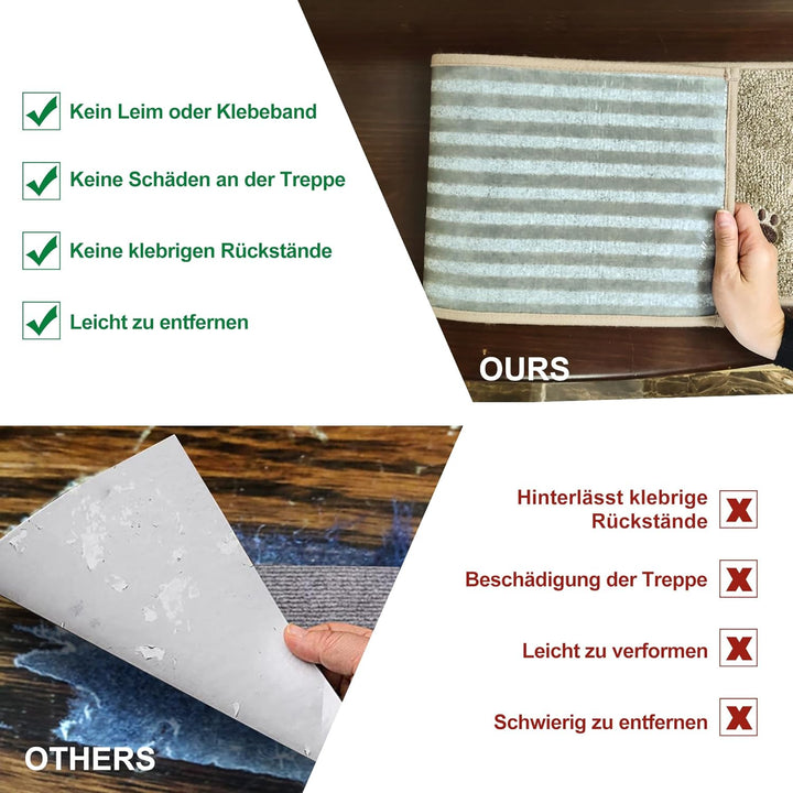 BEQHAUSE Stufenmatten Treppen Teppich Stufenmatten Innen rutschfest 15 Stück, Maschinenwaschbare Tre