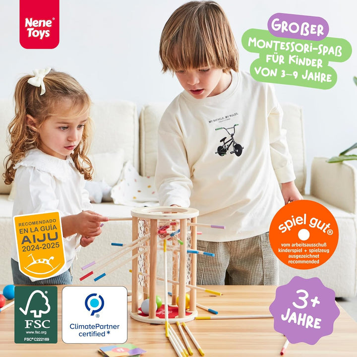 Nene Toys BALLFALL, Montessori Spielzeug ab 3 Jahren - Pädagogisches Brettspiel mit bunten Stäben, W