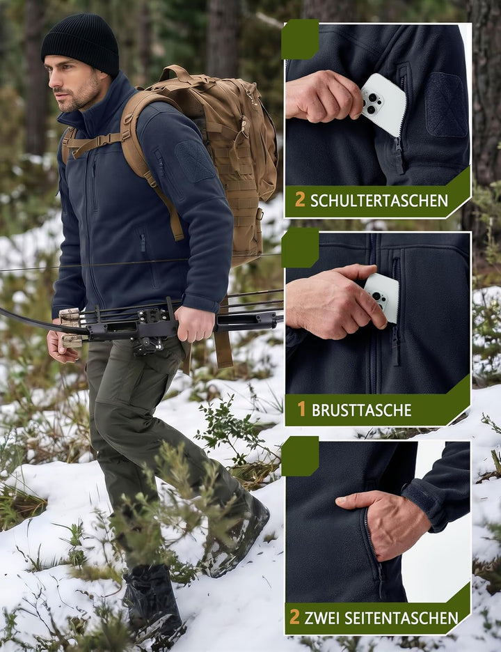 TACVASEN Herren Militär Outdoor Fleecejacke Warme Taktische Jacke Fleece Jacket XL Schwarzblau, XL S