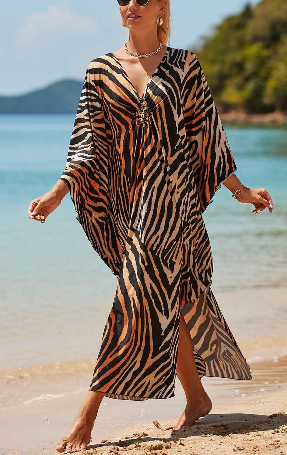 Orshoy Damen Strandkleid Maxi Kaftan Lang Bikini Cover Up Sommekleid Maxi Kleid Freizeitkleid Nachtw