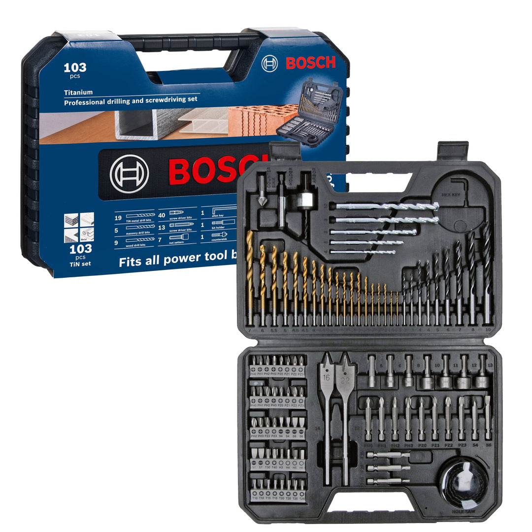Bosch Professional 103tlg. Bohrer- und Bit Set Titanium Box (für Holz, Stein und Metall, Zubehör Boh