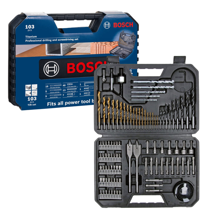 Bosch Professional 103tlg. Bohrer- und Bit Set Titanium Box (für Holz, Stein und Metall, Zubehör Boh
