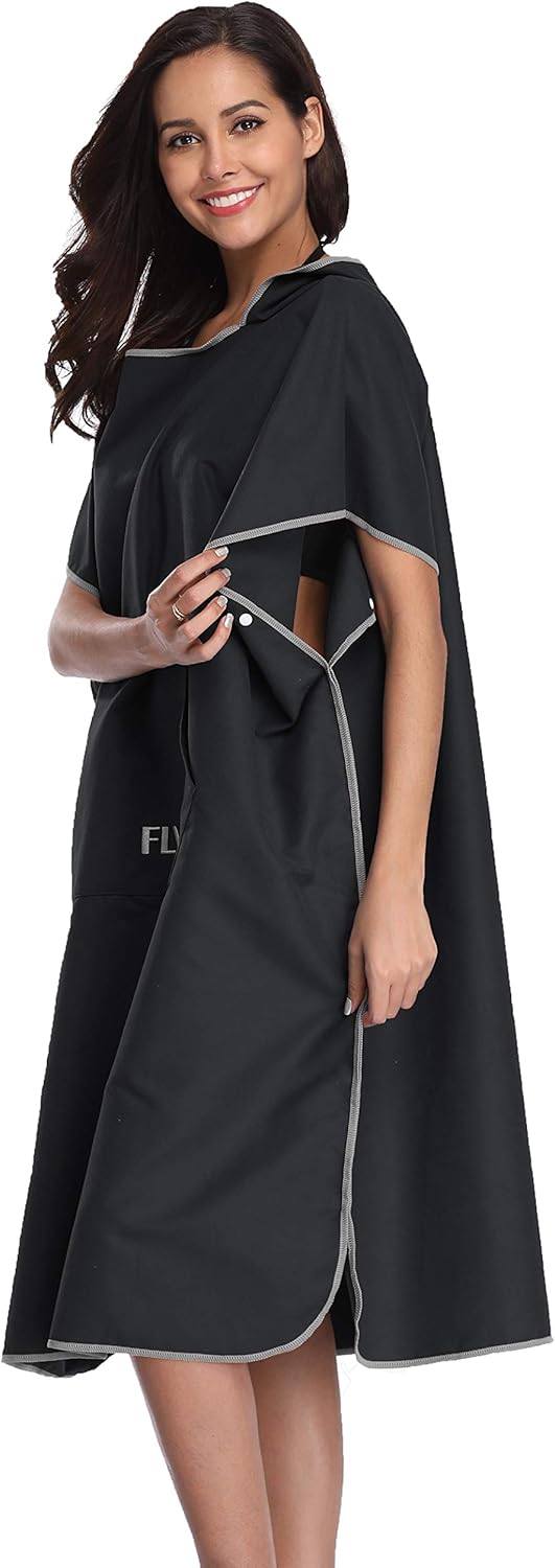 FLYILY Microfaser Surf Poncho Handtuch mit Kapuze Bademantel zum Schwimmen und Strand wechseln Einhe