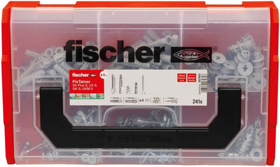 fischer FIXtainer Hält-Alles-Box, Dübelset mit 240 Teilen, Spreiz-, Metall-, Universal- & Gipskarton