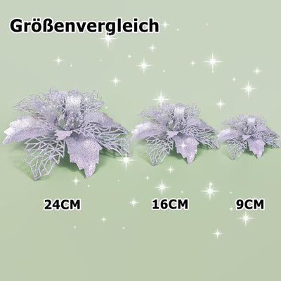 GLITZFAS 12 Stück Glitter Weihnachtsbaum Dekoration, Weihnachtsbaumschmuck Ornament Weihnachten Blum